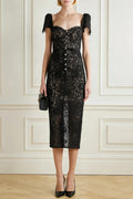 helen black Belted embellished cotton-blend lace midi dress Avalabel