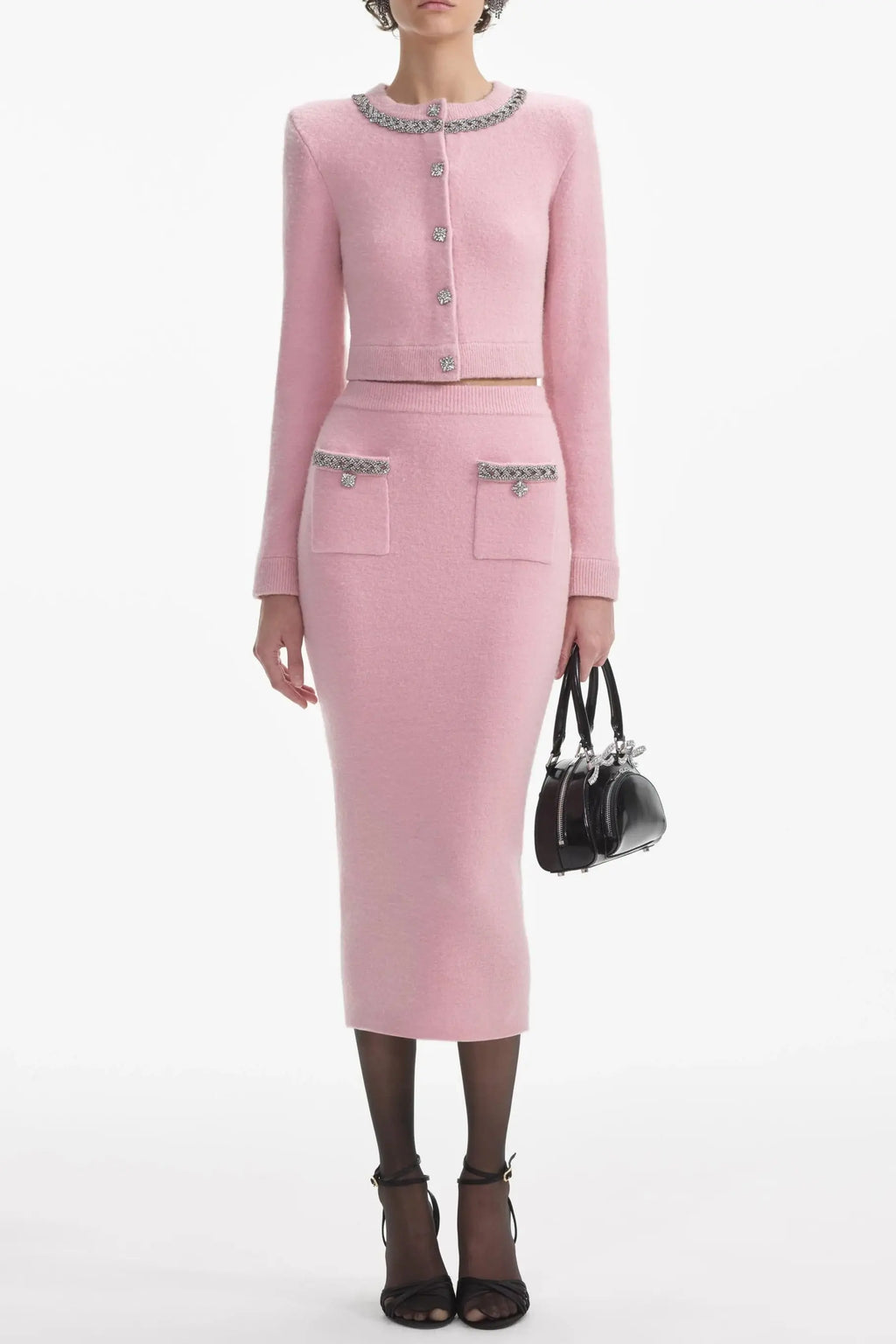 shirley pink embellished jacket & skirt matching set Avalabel