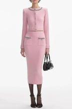 shirley pink embellished jacket & skirt matching set Avalabel
