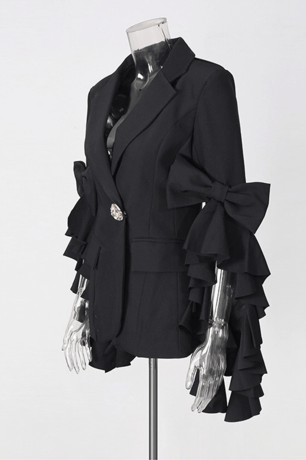 Aura Black Ruffle Bow Sleeve Blazer Pants Set Avalabel