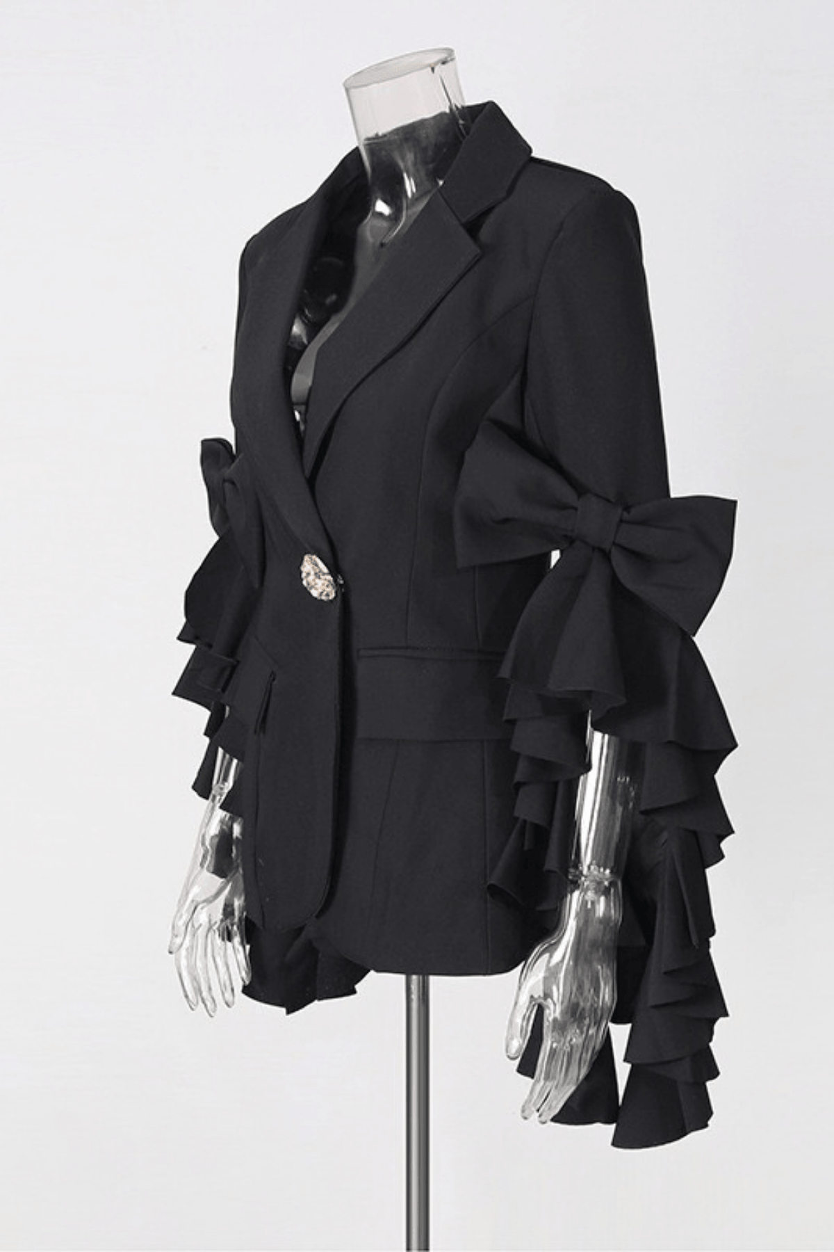 Aura Black Ruffle Bow Sleeve Blazer Pants Set Avalabel