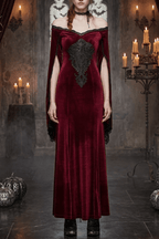 Rina Gothic Off Shoulder Velvet Cape Sleeve Dress Avalabel