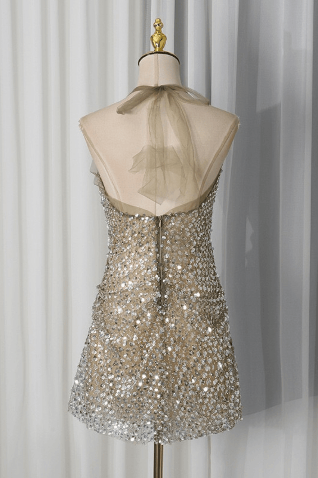 Eden Champagne Sequin Ruched Mini Dress Avalabel