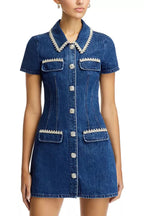 Denim Rhinestone Trim Dress in blue Avalabel