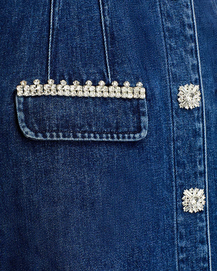 Denim Rhinestone Trim Dress in blue Avalabel