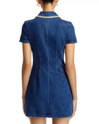 Denim Rhinestone Trim Dress in blue Avalabel