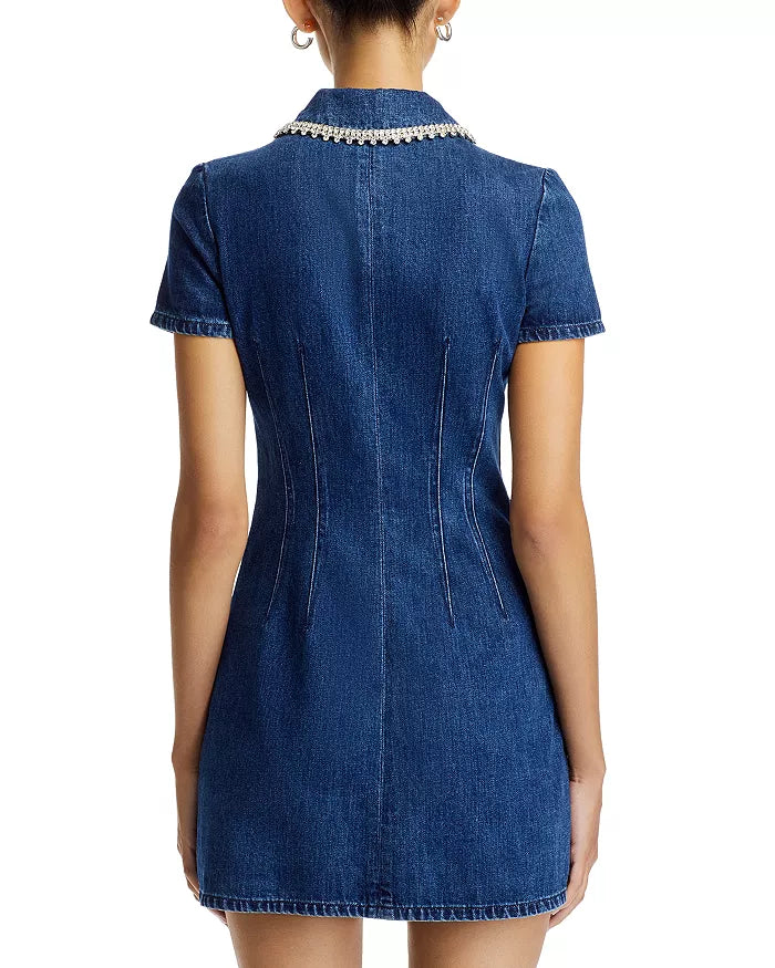 Denim Rhinestone Trim Dress in blue Avalabel