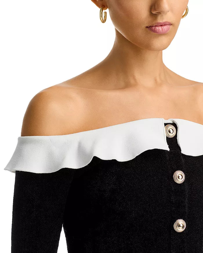 Chenille Knit Off-the-Shoulder Top in Black Avalabel