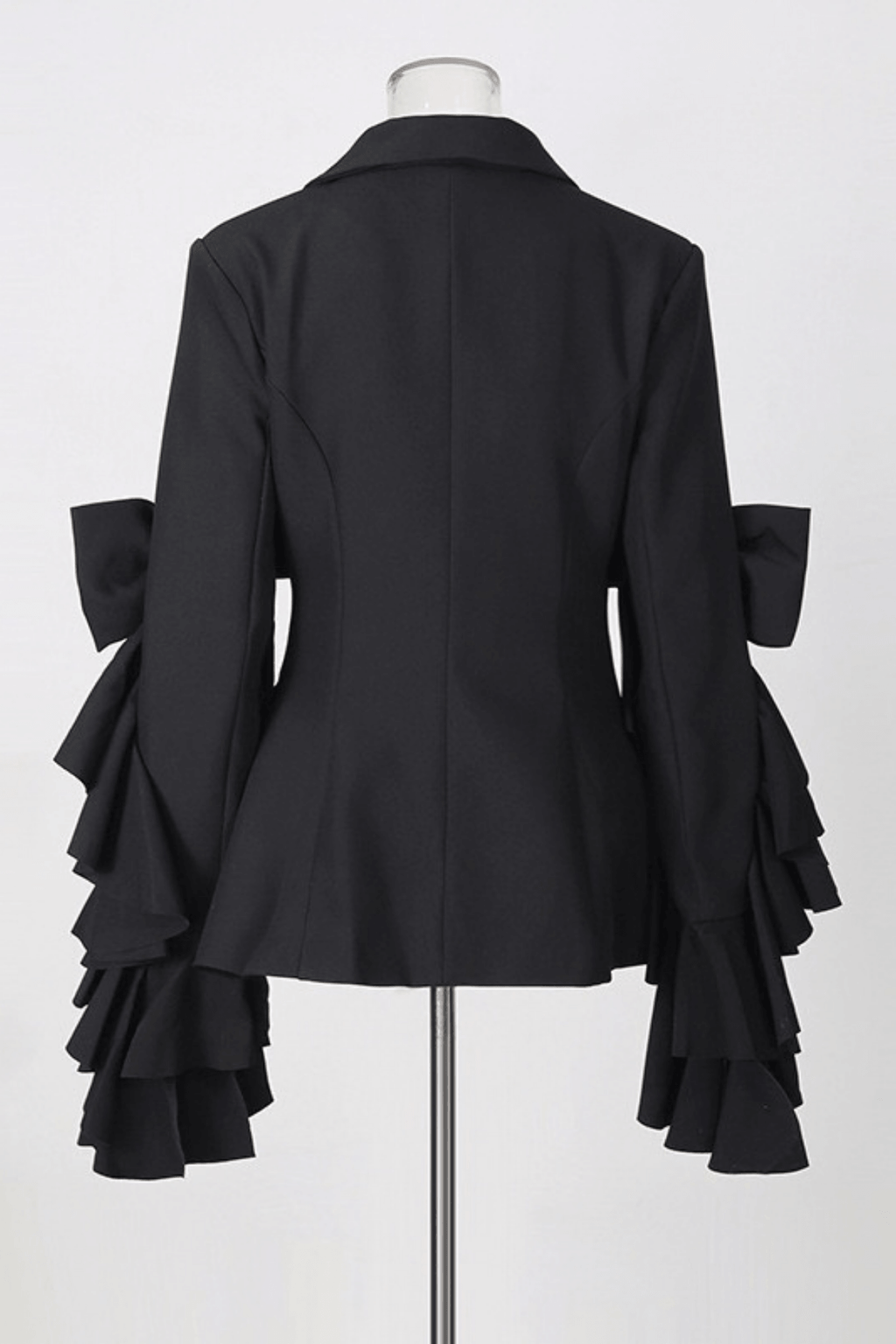 Aura Black Ruffle Bow Sleeve Blazer Pants Set Avalabel