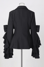 Aura Black Ruffle Bow Sleeve Blazer Pants Set Avalabel