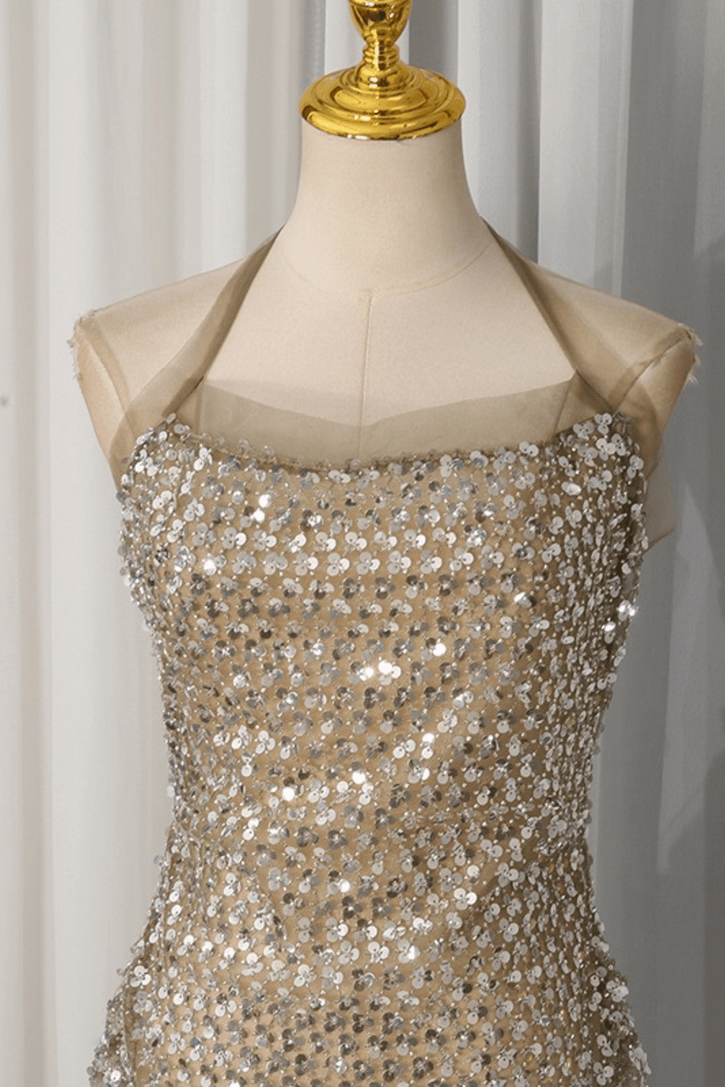 Eden Champagne Sequin Ruched Mini Dress Avalabel