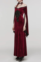 Rina Gothic Off Shoulder Velvet Cape Sleeve Dress Avalabel