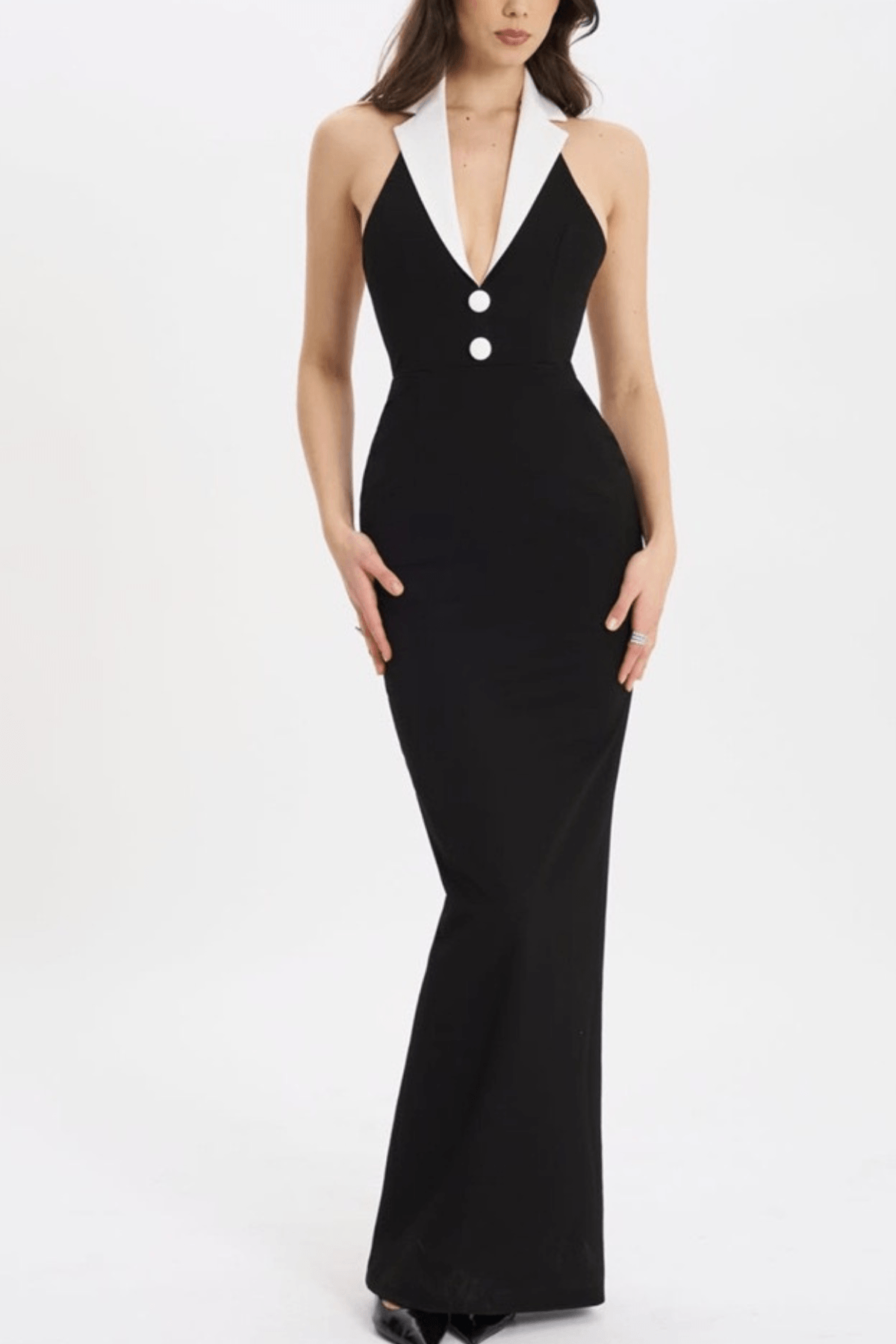 Stella Contrast Lapel Halter Mermaid Evening Dress Avalabel