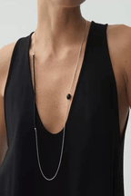 Black Bead Choker Silver Layered Stone Necklace Avalabel