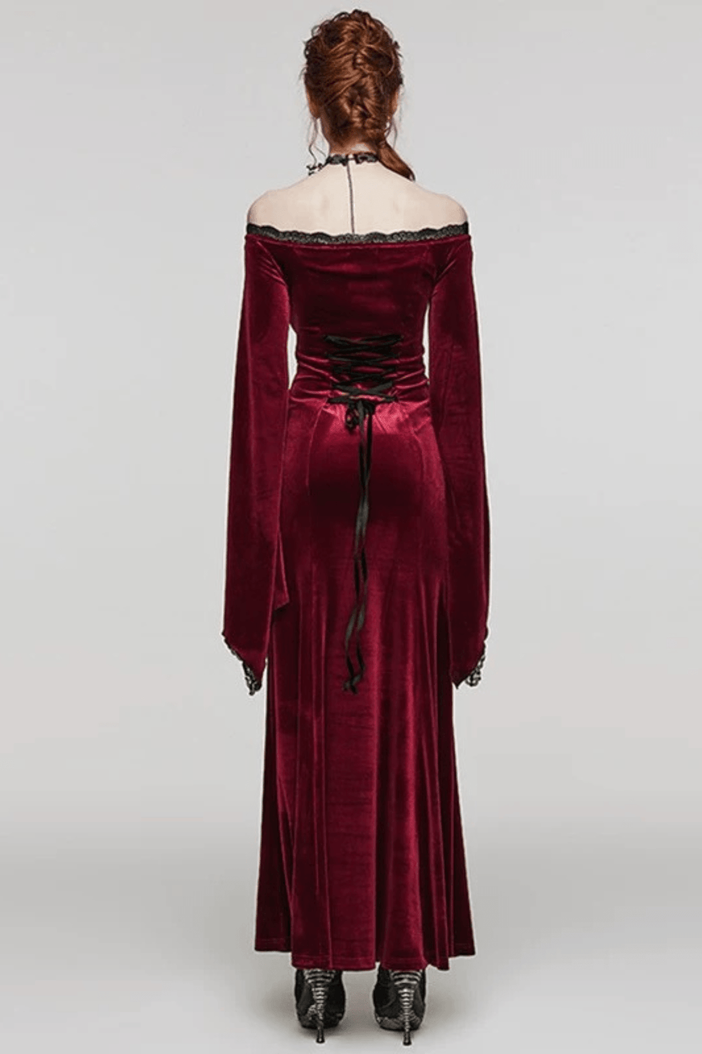 Rina Gothic Off Shoulder Velvet Cape Sleeve Dress Avalabel