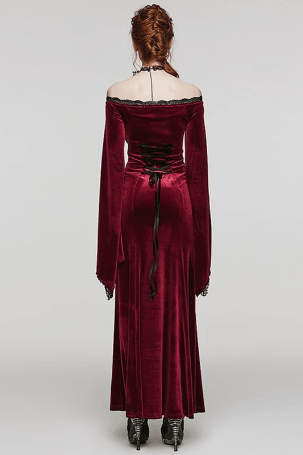 Rina Gothic Off Shoulder Velvet Cape Sleeve Dress Avalabel