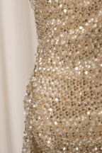 Eden Champagne Sequin Ruched Mini Dress Avalabel