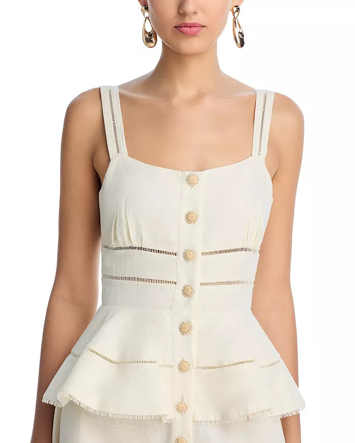 Peplum Hollow Midi Dress in Beige Avalabel