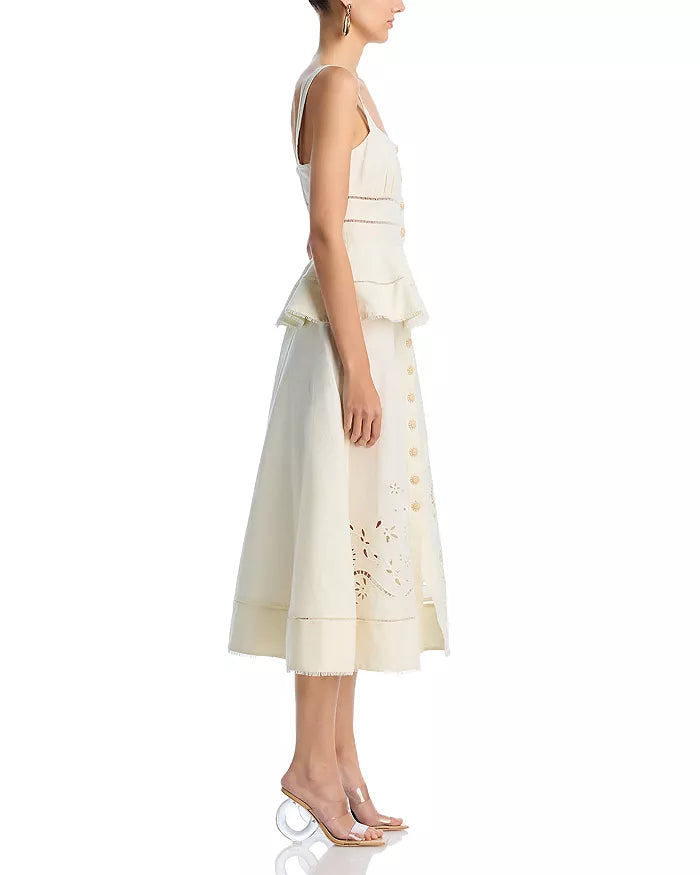 Peplum Hollow Midi Dress in Beige Avalabel