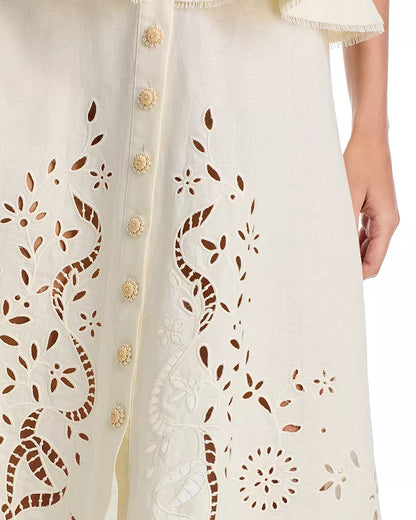 Peplum Hollow Midi Dress in Beige