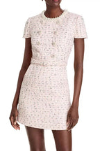 Embellished Bouclé Mini Dress in Pink Avalabel