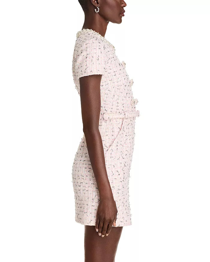 Embellished Bouclé Mini Dress in Pink Avalabel