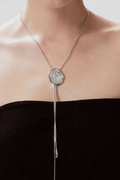 Silver Rose Slider Lariat Long Necklace Avalabel