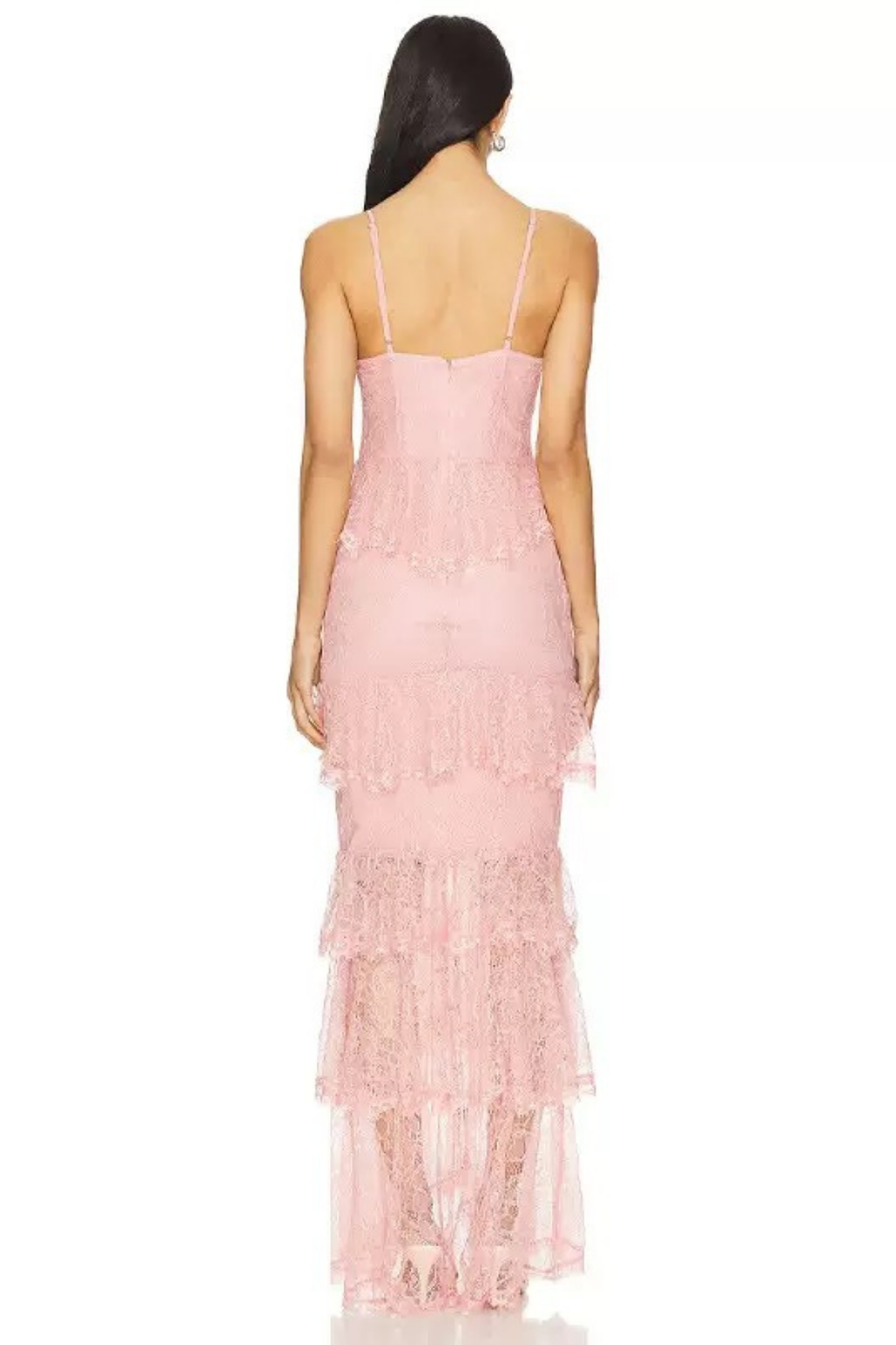 Seren Pink Spaghetti Strap Tiered Lace Slit Dress Avalabel