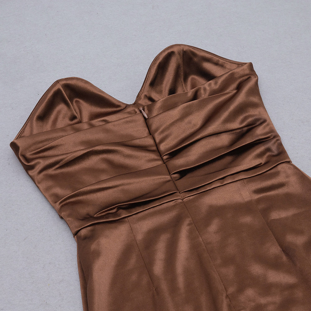 Backless Split Twist-Front Bodycon Midi Dress In Brown Avalabel