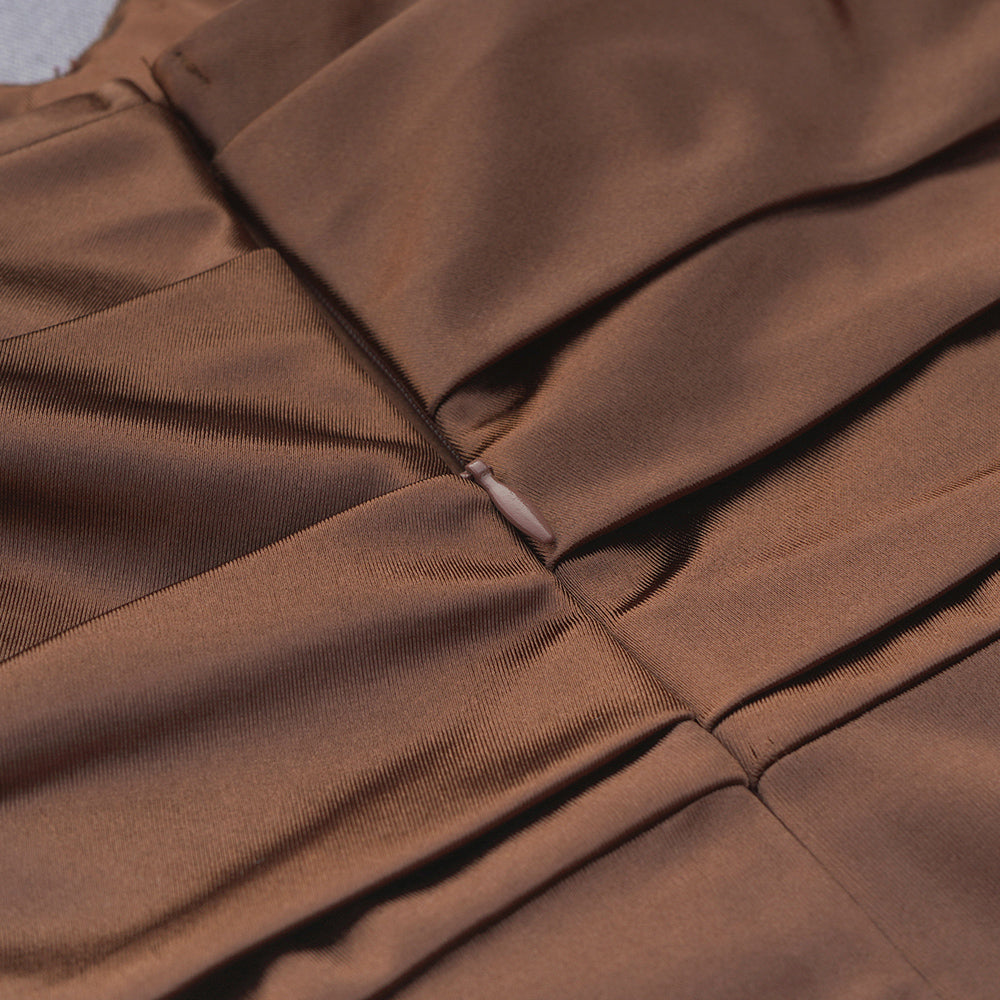 Backless Split Twist-Front Bodycon Midi Dress In Brown Avalabel