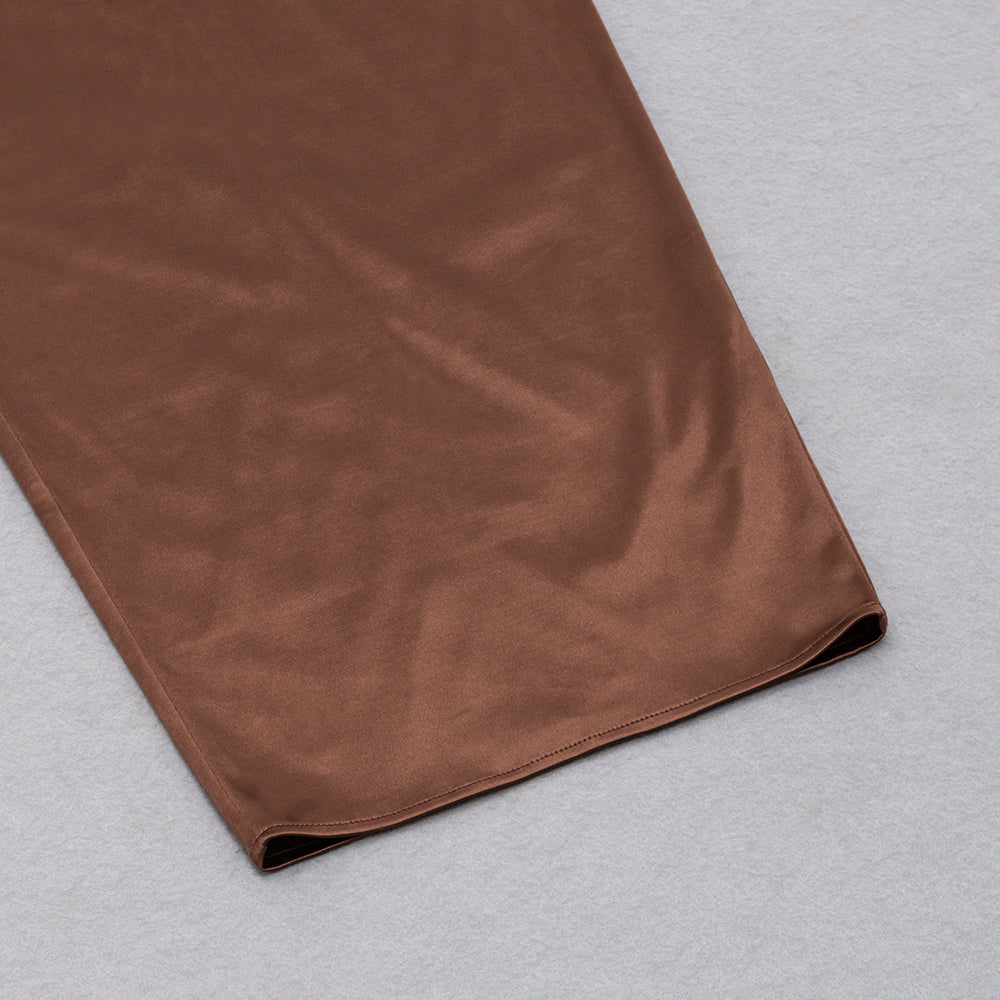Backless Split Twist-Front Bodycon Midi Dress In Brown Avalabel