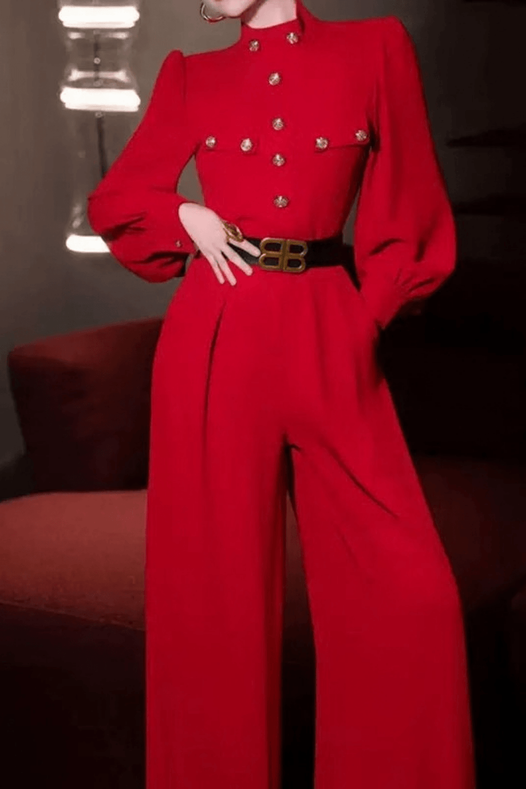 Elle Belted Long Sleeve Wide Leg Jumpsuit Avalabel