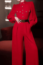 Elle Belted Long Sleeve Wide Leg Jumpsuit Avalabel
