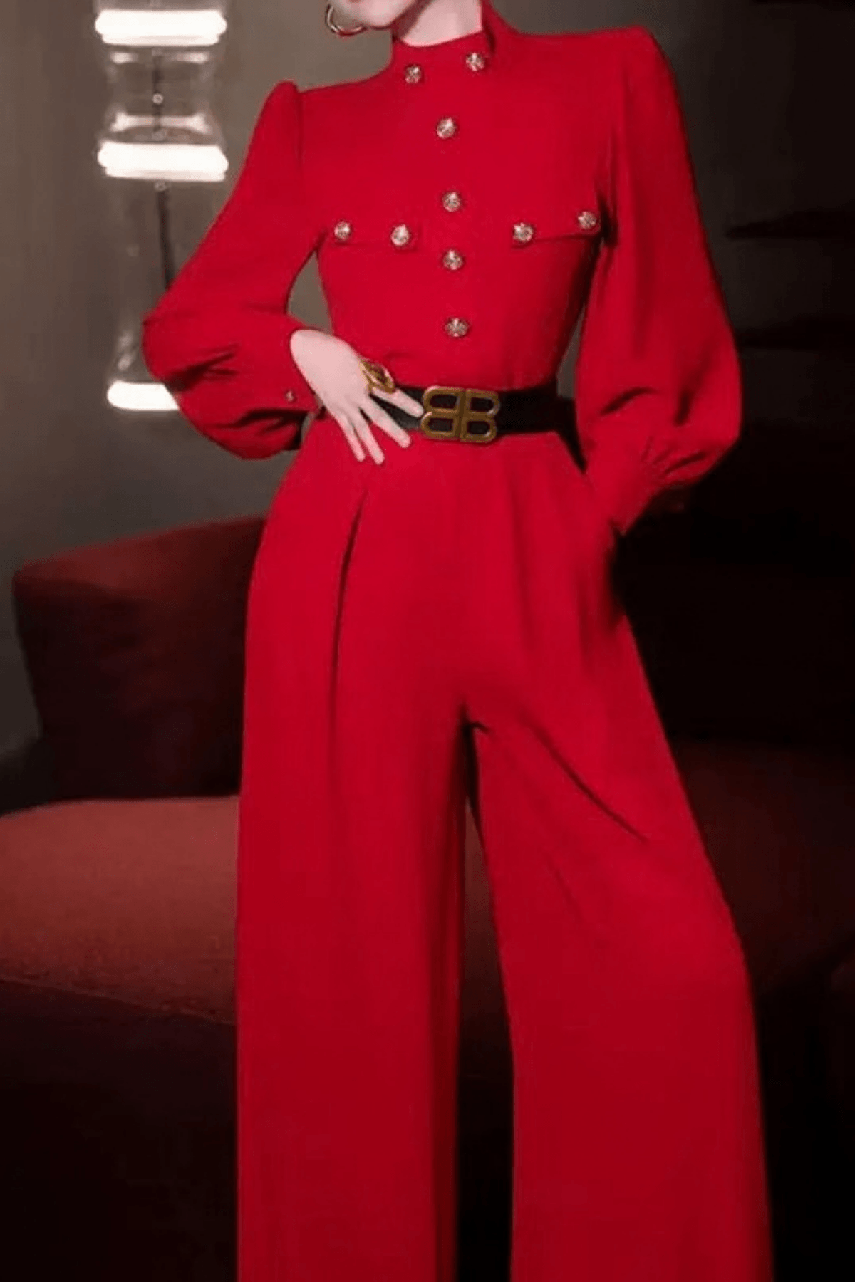Elle Belted Long Sleeve Wide Leg Jumpsuit Avalabel