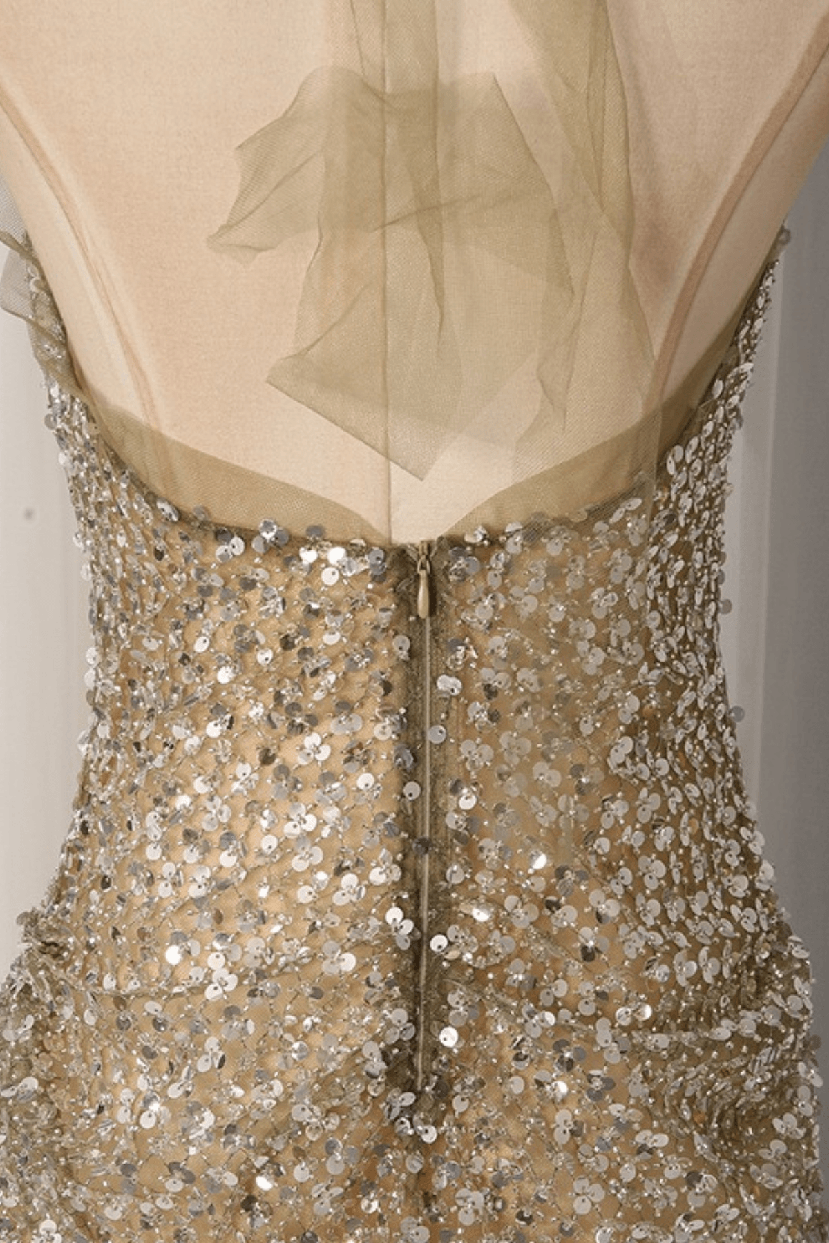 Eden Champagne Sequin Ruched Mini Dress Avalabel
