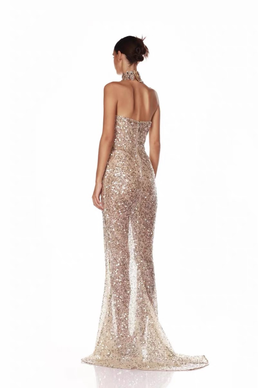 Luxury Shimmer Champagne Gold Sequin Strapless Mermaid Dress Avalabel