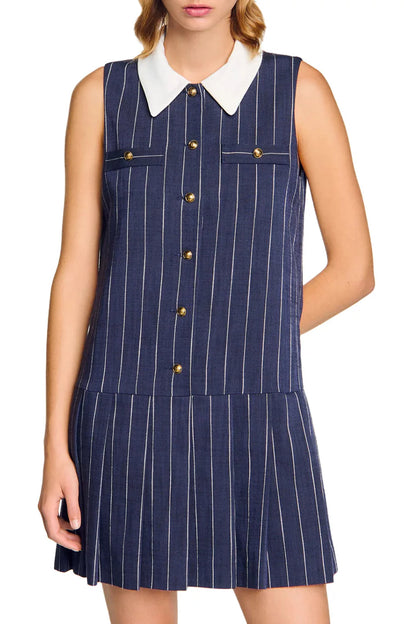 Striped Mini Dress in Navy Blue