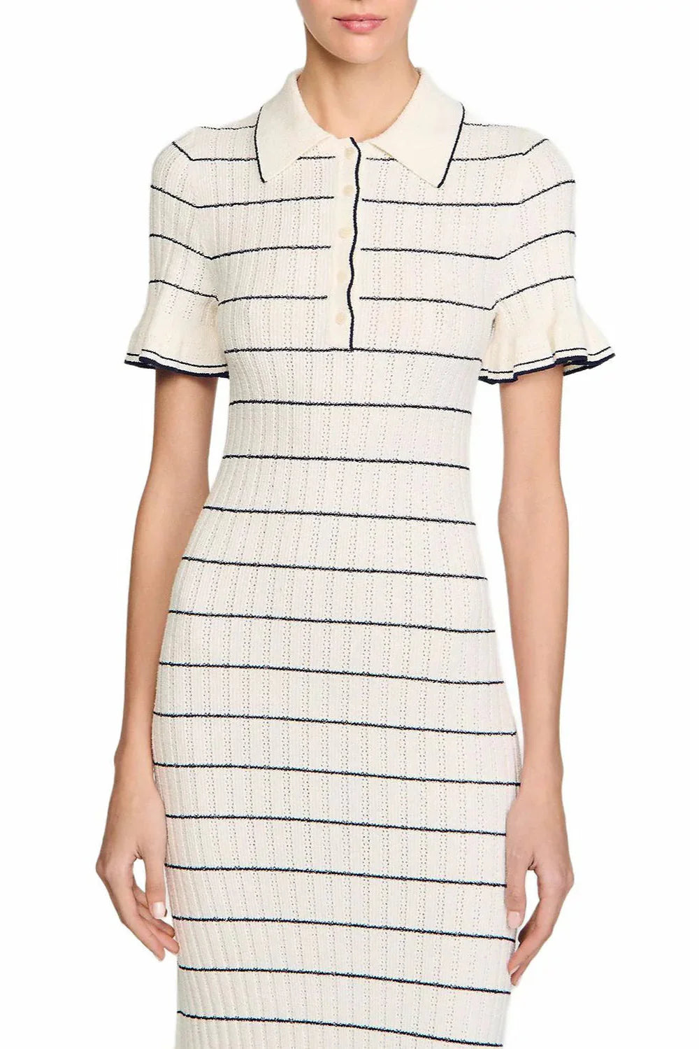 Stripe Knitted Maxi Dress in Ecru Avalabel