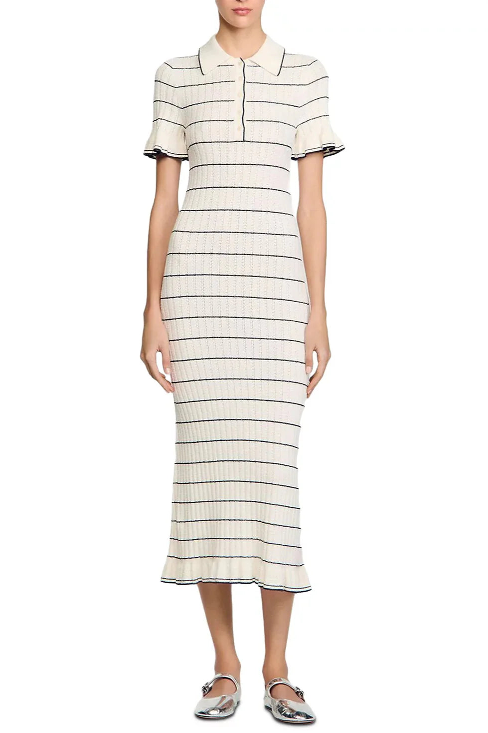 Stripe Knitted Maxi Dress in Ecru Avalabel
