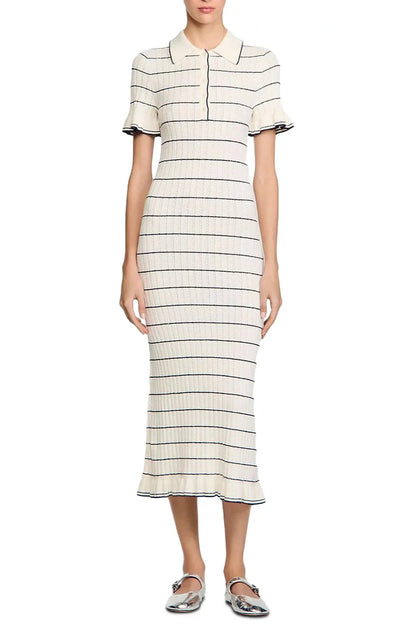 Stripe Knitted Maxi Dress in Ecru