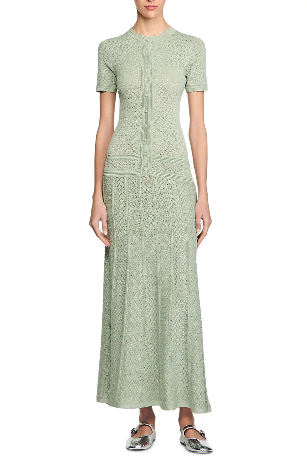 Yvonne Hollow Knit Maxi Dress in Almond Green Avalabel