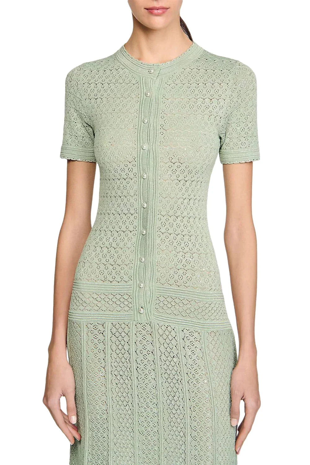 Yvonne Hollow Knit Maxi Dress in Almond Green Avalabel