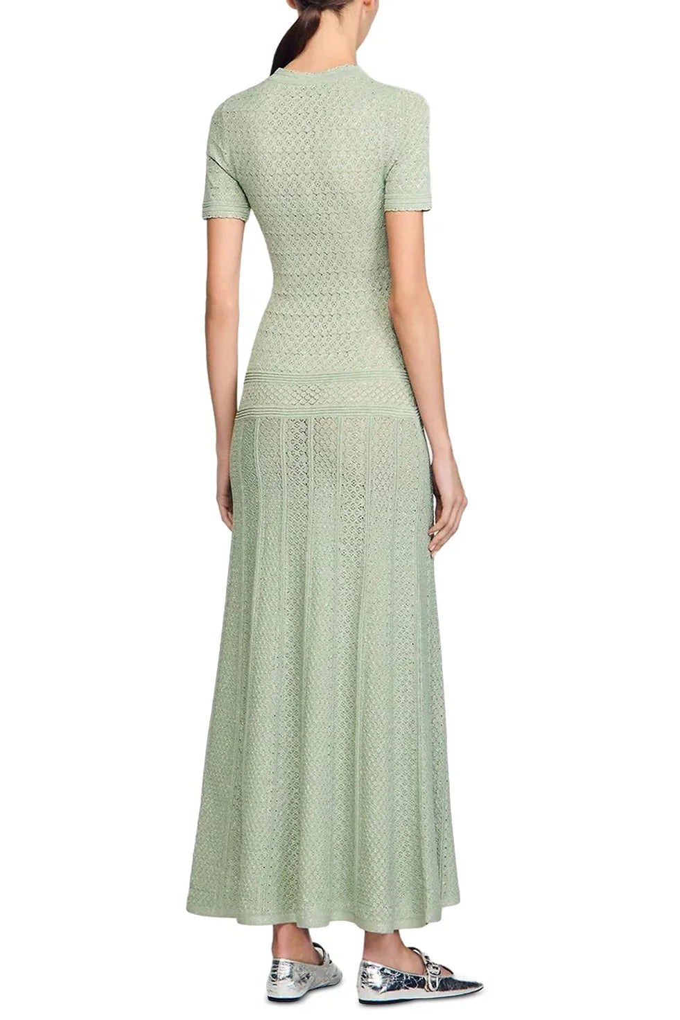 Yvonne Hollow Knit Maxi Dress in Almond Green Avalabel