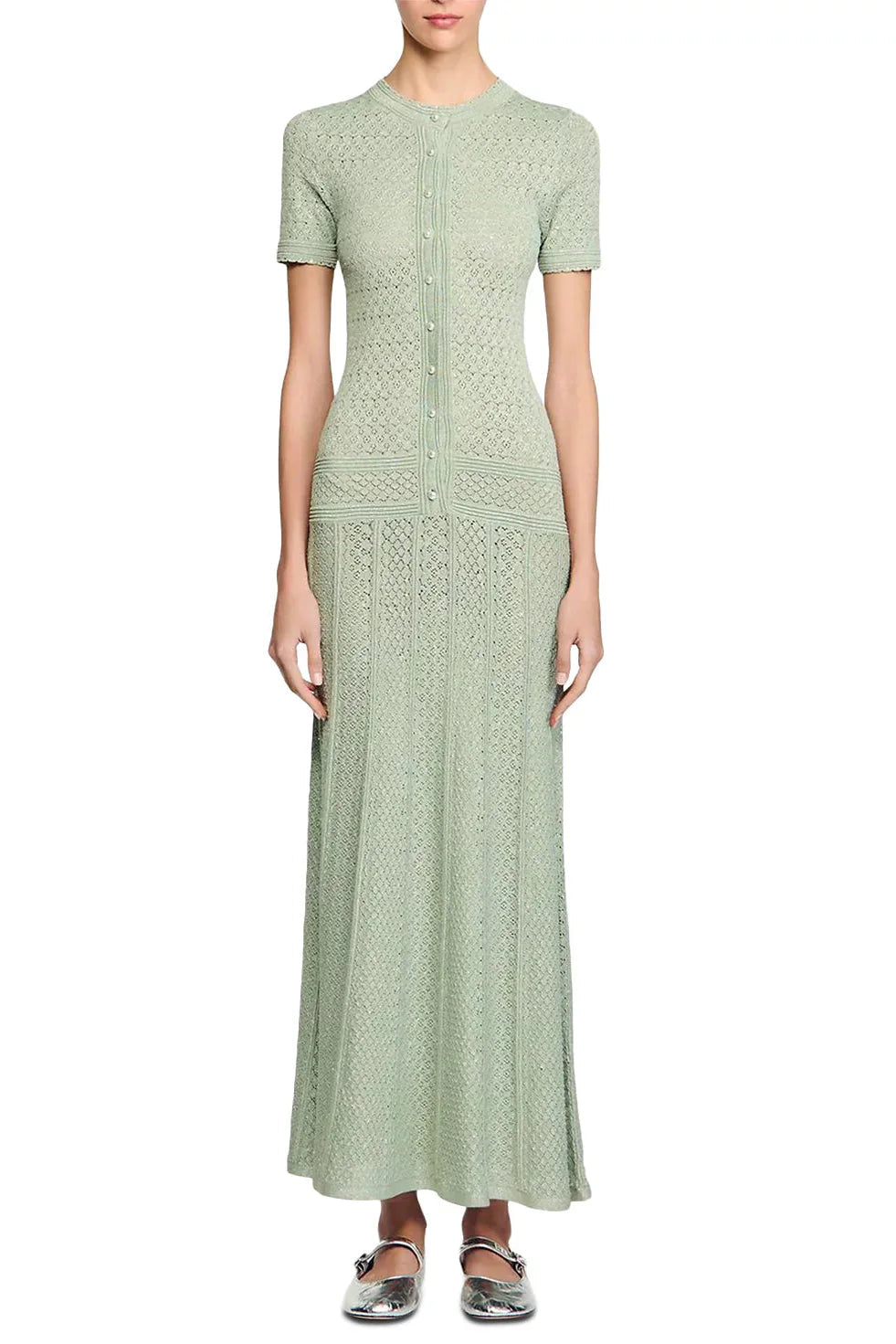 Yvonne Hollow Knit Maxi Dress in Almond Green Avalabel