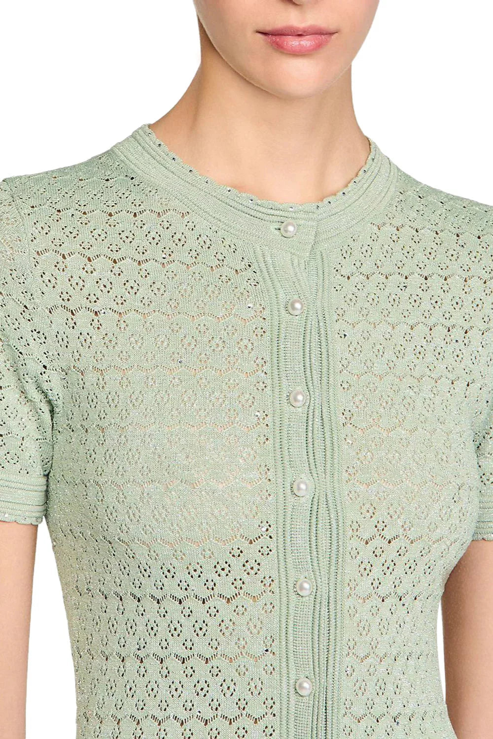 Yvonne Hollow Knit Maxi Dress in Almond Green Avalabel