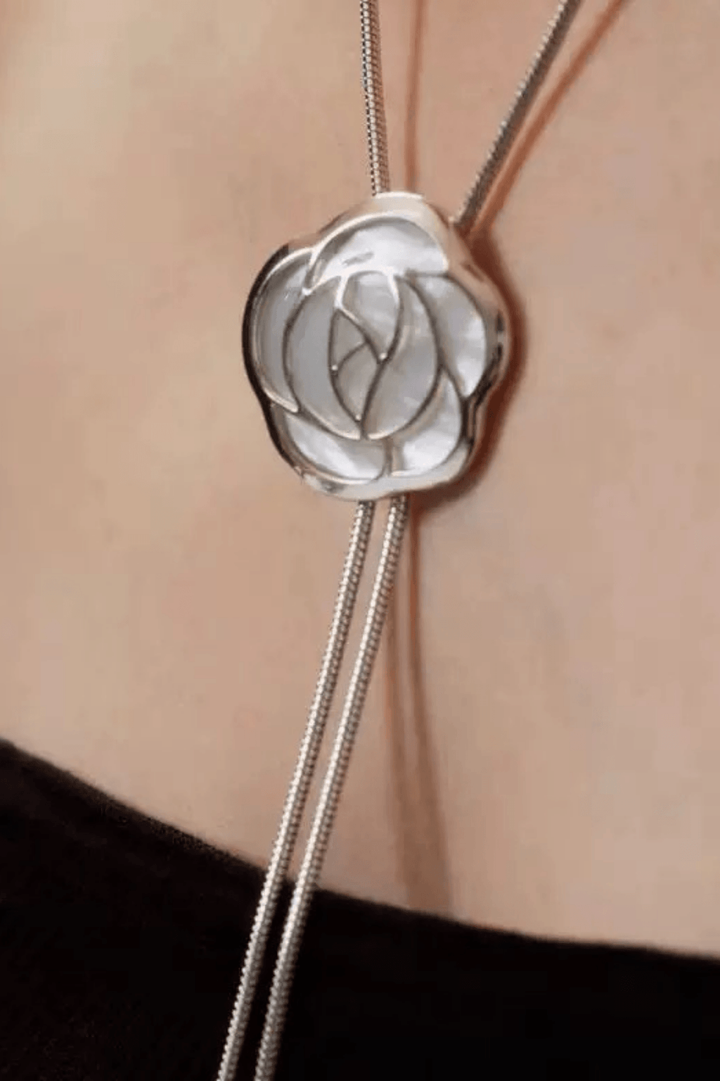 Silver Rose Slider Lariat Long Necklace Avalabel