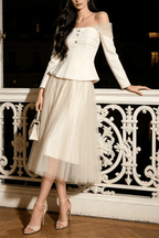 Ester Off Shoulder Peplum Tulle Midi Skirt Set Avalabel