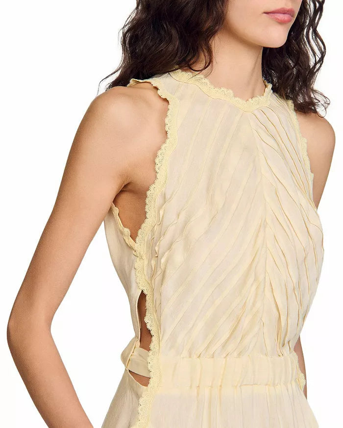 Sleeveless Lace Detail Maxi Dress in Light Yellow Avalabel