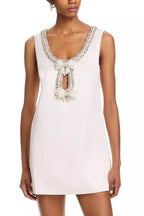 Rhinestones EmbellIshed Bow Mini Dress in White Avalabel