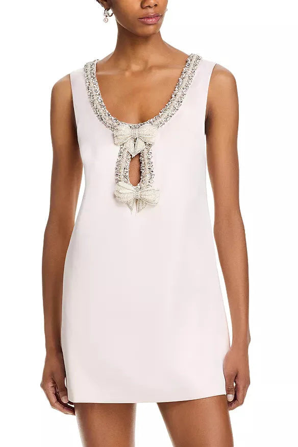 Rhinestones EmbellIshed Bow Mini Dress in White Avalabel